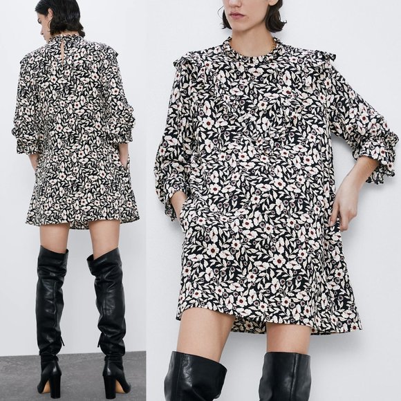 Zara Dresses & Skirts - NEW Zara Ruffle Floral Printed Long Sleeves Dress